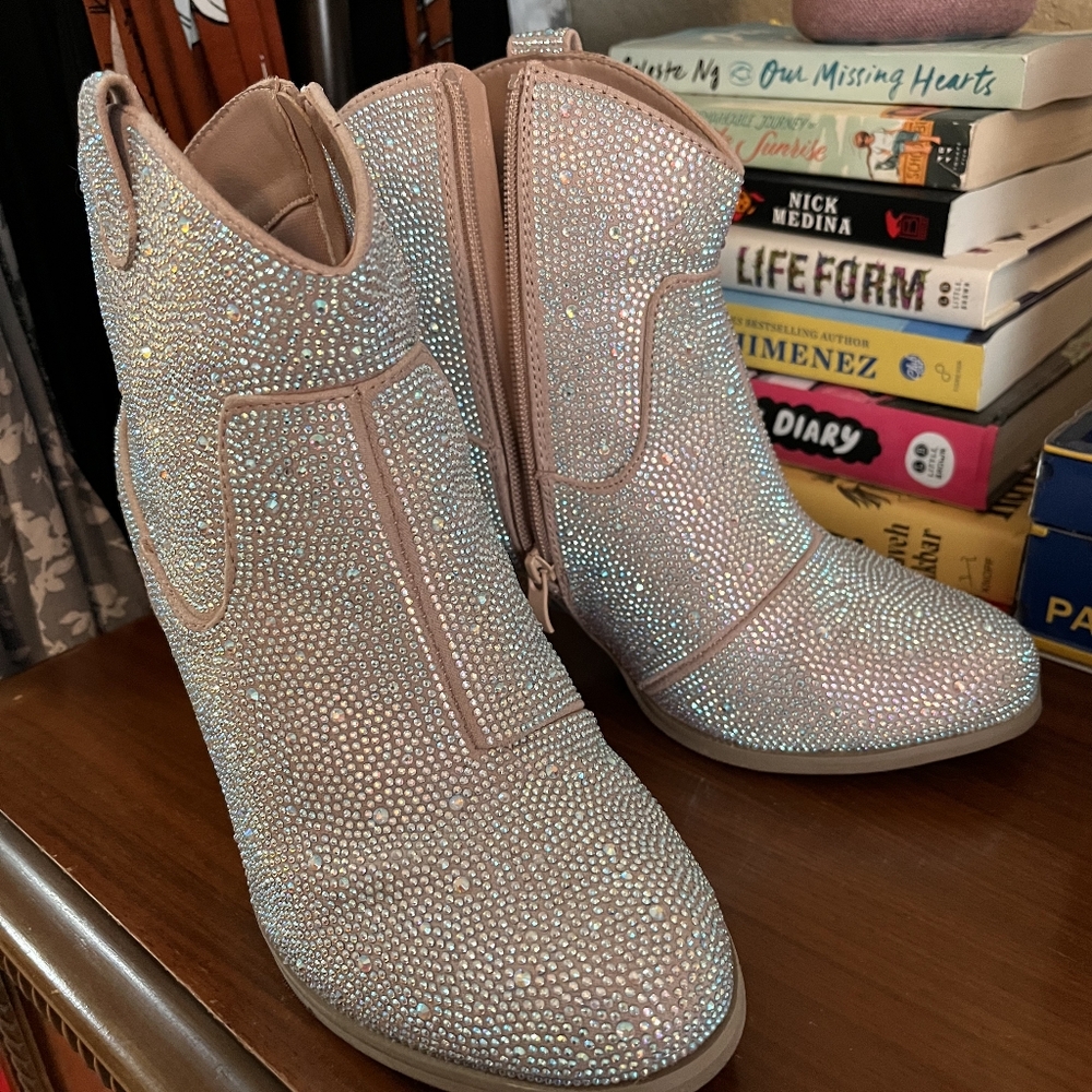 Torrid Silver Heeled Boots with Rhinestone Embellishments